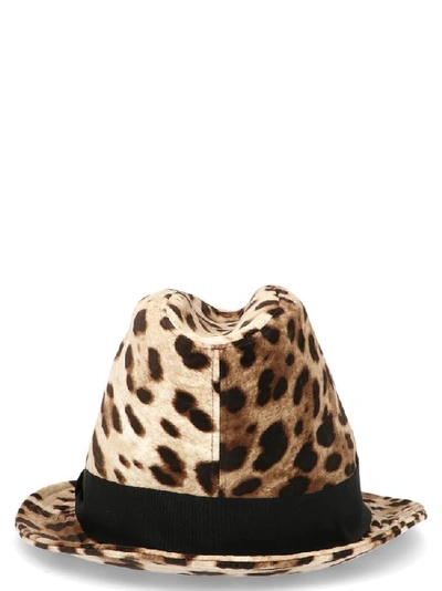 Shop Dolce & Gabbana Leopard Print Bow Detail Trilby Hat In Multi