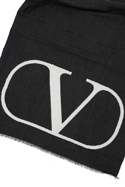 Shop Valentino Vlogo Frayed Hem Scarf In Black