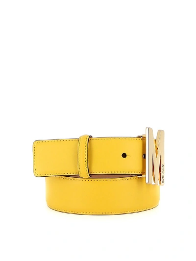 Shop Moschino Monogram Buckle Belt In Yellow