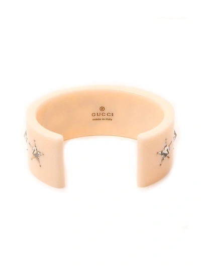 Shop Gucci Crystal Embellished Cuff Bracelet In Beige