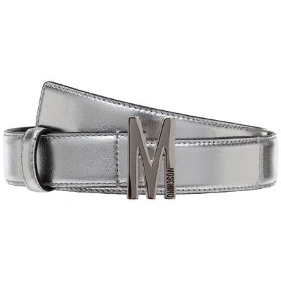 Shop Moschino Monogram Buckle Belt In Silver
