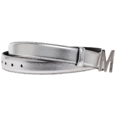 Shop Moschino Monogram Buckle Belt In Silver