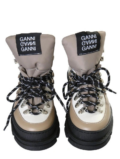 Shop Ganni Lace Up Hiking Boots In Brown