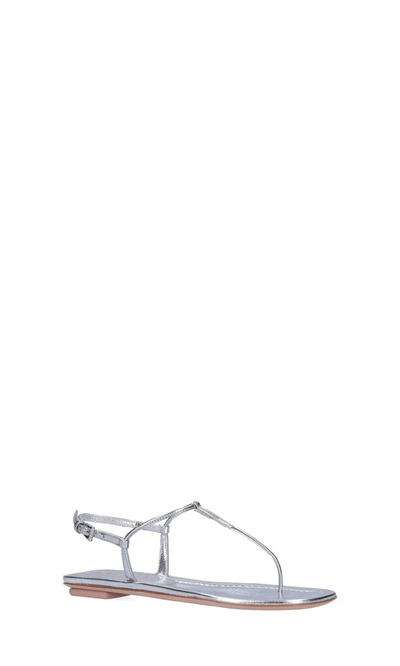 Shop Prada Strap Thong Sandals In Silver