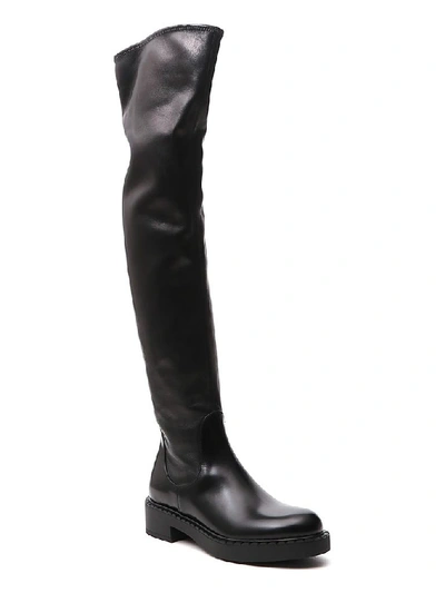 Shop Prada Over The Knee Zipped Boots In Black