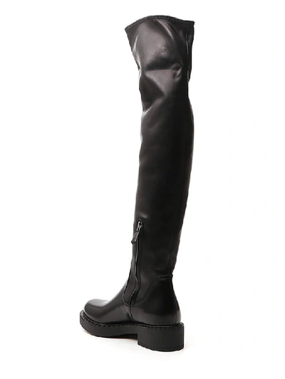 Shop Prada Over The Knee Zipped Boots In Black