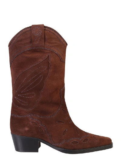 Shop Ganni Texas Boots In Brown