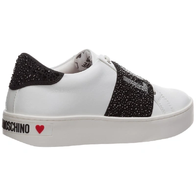 Shop Love Moschino Crystal Elastic Band Sneakers In White