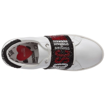 Shop Love Moschino Crystal Elastic Band Sneakers In White