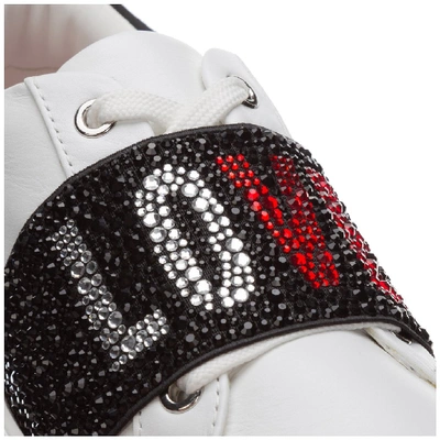 Shop Love Moschino Crystal Elastic Band Sneakers In White