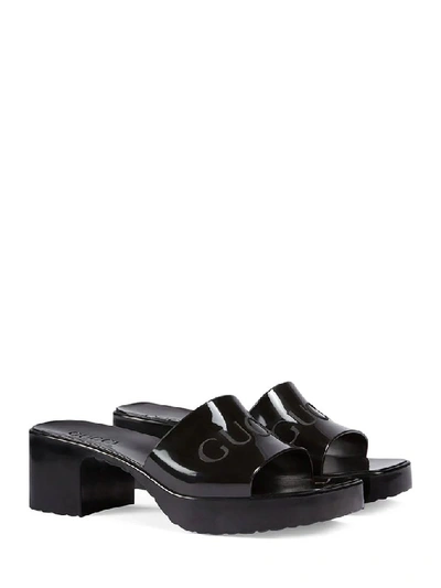 Shop Gucci Logo Slide Sandals In Black