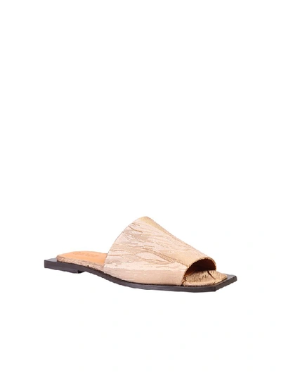 Shop Ganni Square Toe Flat Sandals In Beige