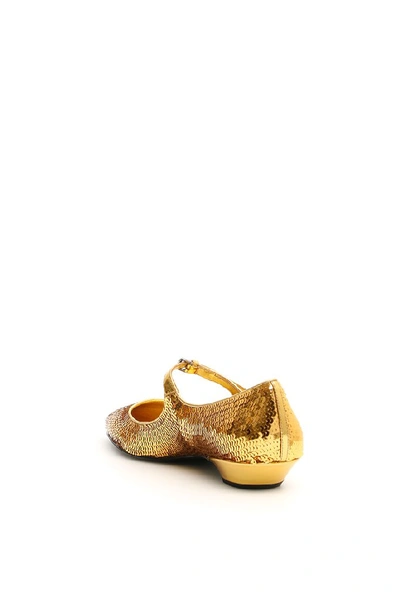 Shop Miu Miu Sequinned Flat Shoes In Oro