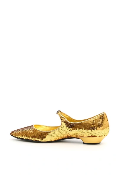 Shop Miu Miu Sequinned Flat Shoes In Oro