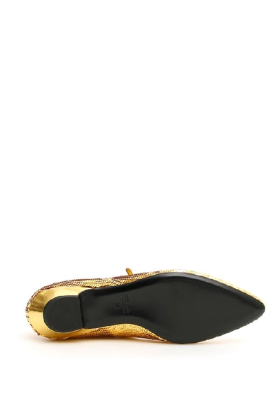 Shop Miu Miu Sequinned Flat Shoes In Oro