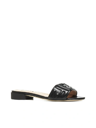 Shop Fendi Logo Slide Sandals In Black