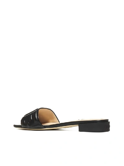 Shop Fendi Logo Slide Sandals In Black