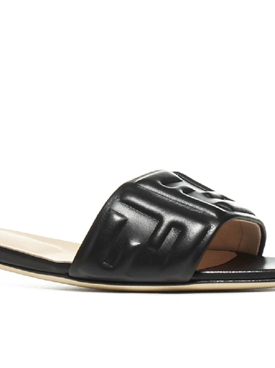 Shop Fendi Logo Slide Sandals In Black