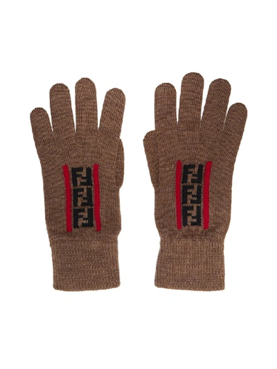 Shop Fendi Ff Intarsia Gloves In Brown