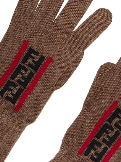 Shop Fendi Ff Intarsia Gloves In Brown