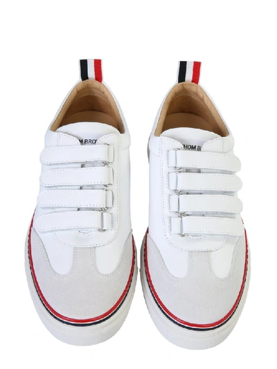 Shop Thom Browne Velcro Strap Sneakers In White