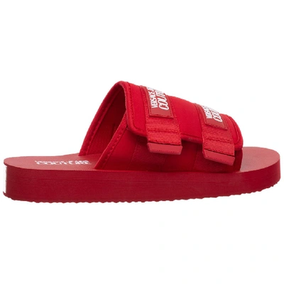 Shop Versace Jeans Couture Velcro Strap Slides In Red