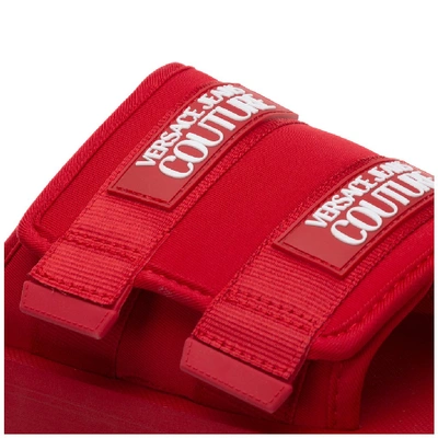 Shop Versace Jeans Couture Velcro Strap Slides In Red