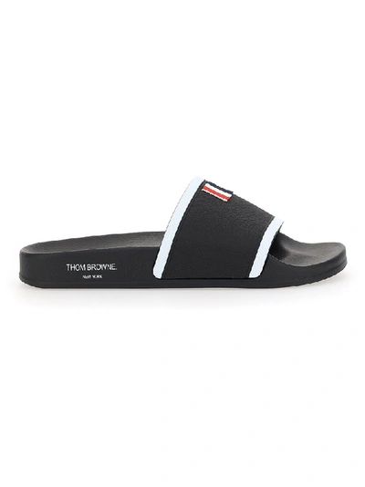 Shop Thom Browne Stripe Tab Pool Sandals In Black