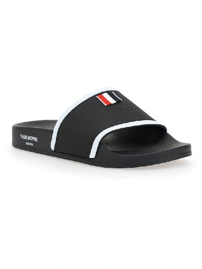 Shop Thom Browne Stripe Tab Pool Sandals In Black