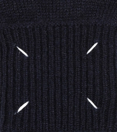 Shop Maison Margiela Tabi Wool And Cashmere Knit Gloves In Blue