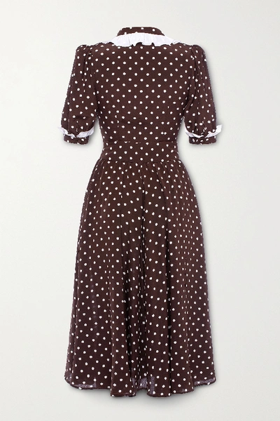 Shop Alessandra Rich Ruffled Polka-dot Silk Midi Dress In Brown