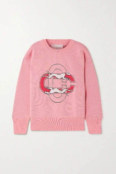 Shop Casablanca Intarsia Cotton Sweater In Pink