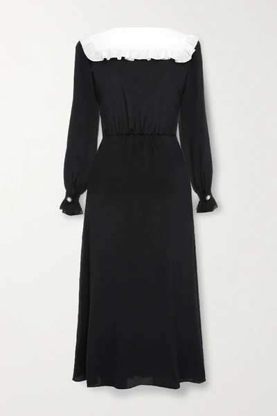 Shop Alessandra Rich Ruffled Pleated Silk Midi Dress In Black