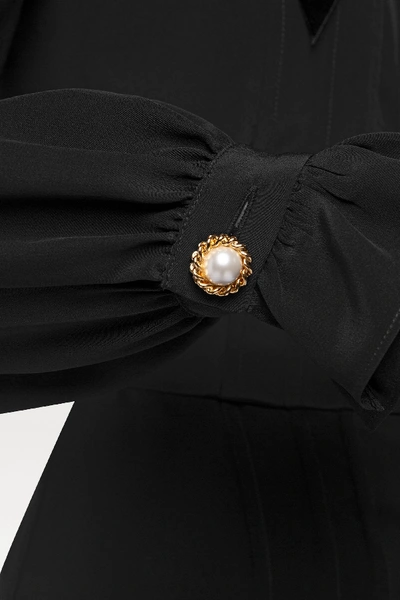 Shop Alessandra Rich Ruffled Pleated Silk Midi Dress In Black
