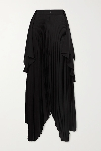 Shop A.w.a.k.e. Asymmetric Draped Pleated Chiffon And Crepe Midi Skirt In Black