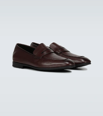 Shop Ermenegildo Zegna L'asola Leather Loafers In Brown