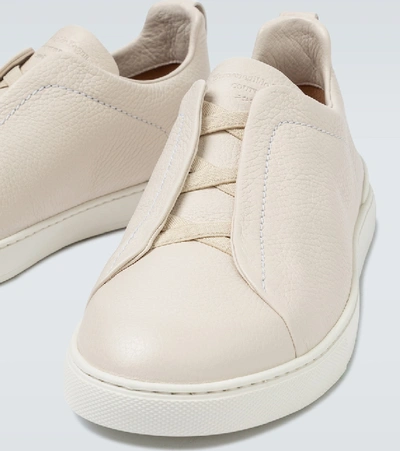 Ermenegildo Zegna Leather Sneakers With Concealed Laces In Pan