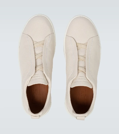 Ermenegildo Zegna Leather Sneakers With Concealed Laces In Pan