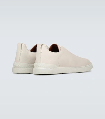 Ermenegildo Zegna Leather Sneakers With Concealed Laces In Pan