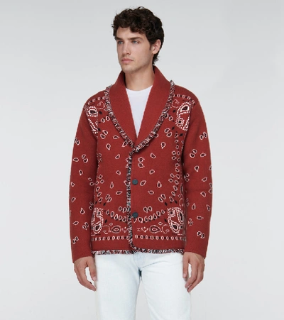 Shop Alanui Bandana Jacquard Cardigan In Red