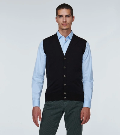 Shop John Smedley Stavely Knitted Wool Vest In Blue