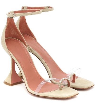 Shop Amina Muaddi Oya Pvc-trimmed Suede Sandals In Beige