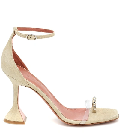 Shop Amina Muaddi Oya Pvc-trimmed Suede Sandals In Beige