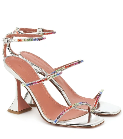Shop Amina Muaddi Gilda Crystal-embellished Leather Sandals In Silver