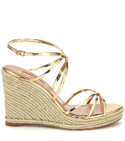 Shop Aquazzura Gin 85 Wedge Sandals In Gold