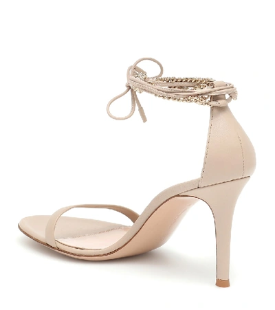 Shop Gianvito Rossi Kira 85 Leather And Chain Sandals In Beige