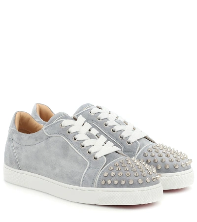 Shop Christian Louboutin Vieira Spikes Suede Sneakers In Grey