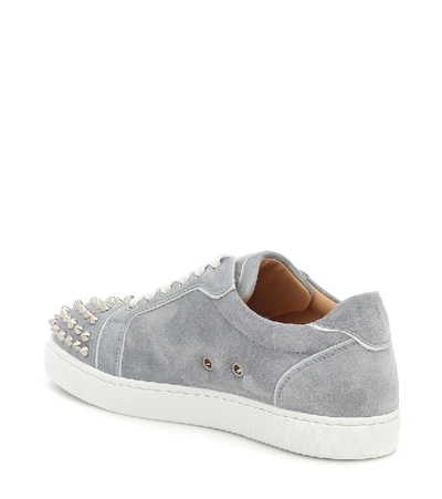 Shop Christian Louboutin Vieira Spikes Suede Sneakers In Grey