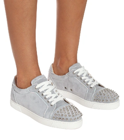Shop Christian Louboutin Vieira Spikes Suede Sneakers In Grey