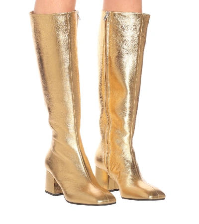 Shop Marni Metallic Leather Knee-high Boots In Gold